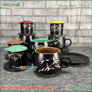 [HÀNG SẴN] Phin pha cafe sứ kèm ly sứ dáng Bầu men gốm Bát Tràng