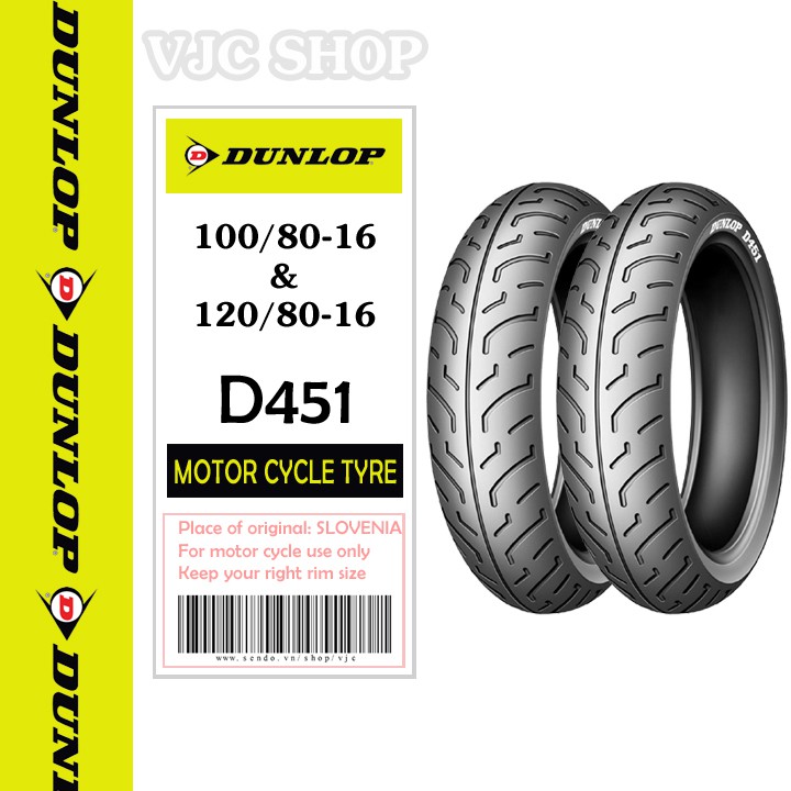 Cặp lốp SH Ý của Dunlop D451 Slovenia (Cả cặp) 100/80-16 và 120/80-16