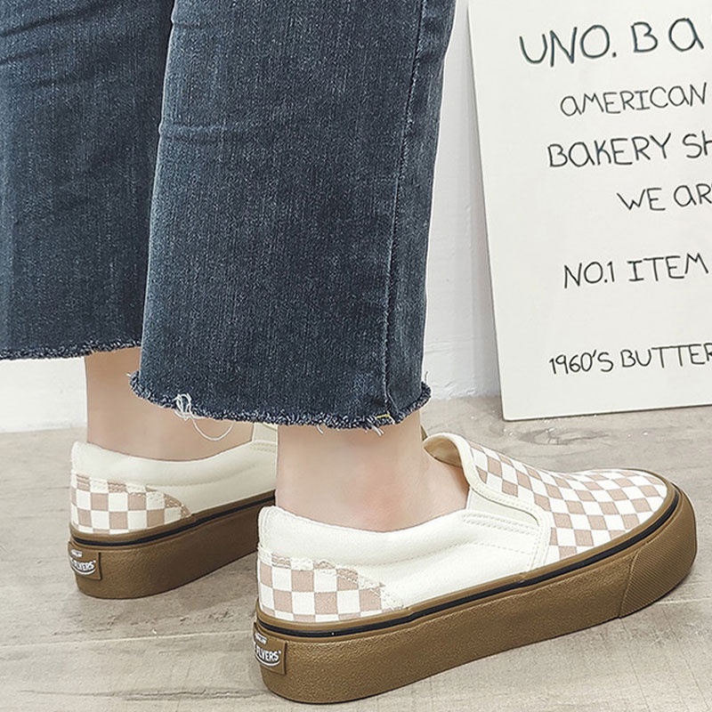Giày Lười Vải canvas Đế Dày Họa Tiết Kẻ Sọc Phong Cách Hồng Kông Thời Trang Mùa Hè 2022 Dễ Phối Đồ Cho Nữ
