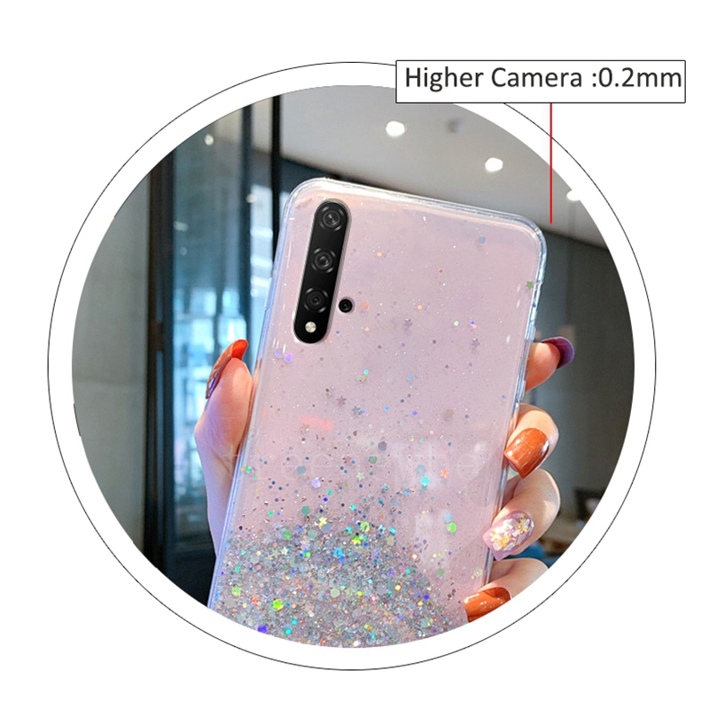 iPhone 12 Mini 11 Pro Max 6 6s 7 8 Plus + SE 2 SE2 2020 Case Soft Daisy Flower Star Glitter Sequins Transparent Silicone Cover