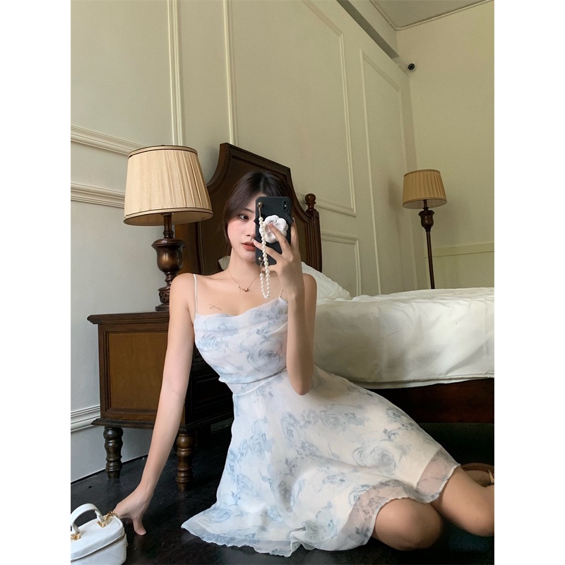 Bộ trang phục áo khoác mỏng chống nắng phối đầm hai dây dáng chữ A vải voan thời trang cho nữ (có bán lẻ)