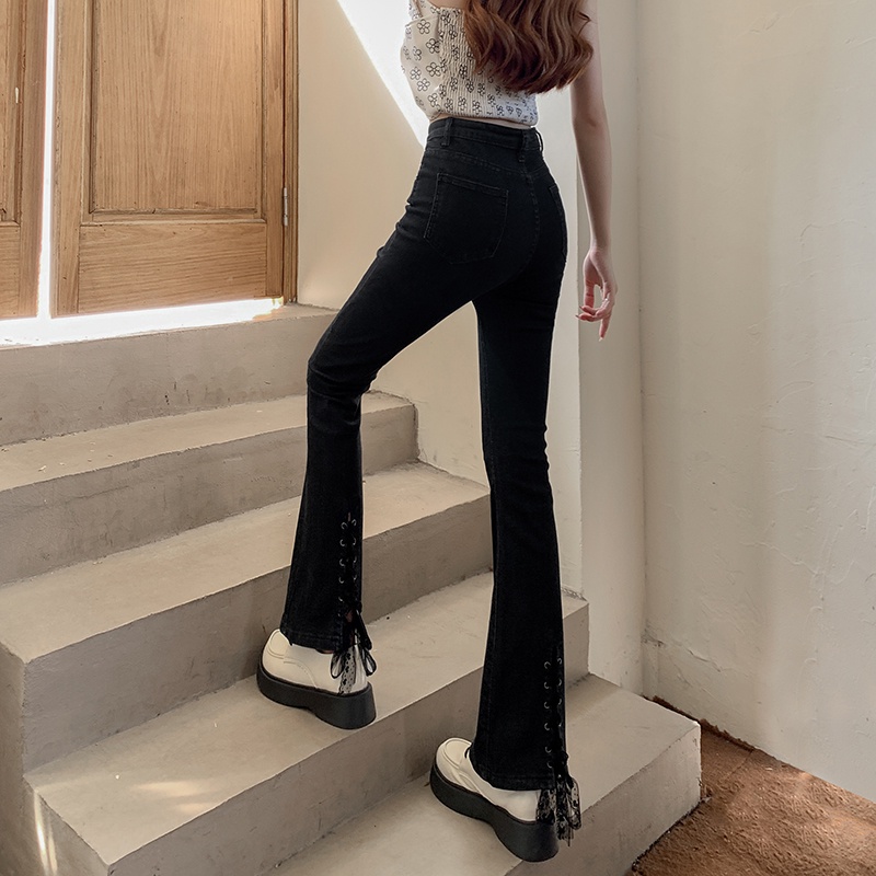 Quần jean ZHELIHANGFEI lưng cao ống loe xẻ tà cá tính thời trang
