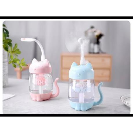 Máy phun sương, hơi nước, khuyếch tán tinh dầu mini, để bàn, đa năng hình mèo kèm quạt + đèn USB (LA120156)