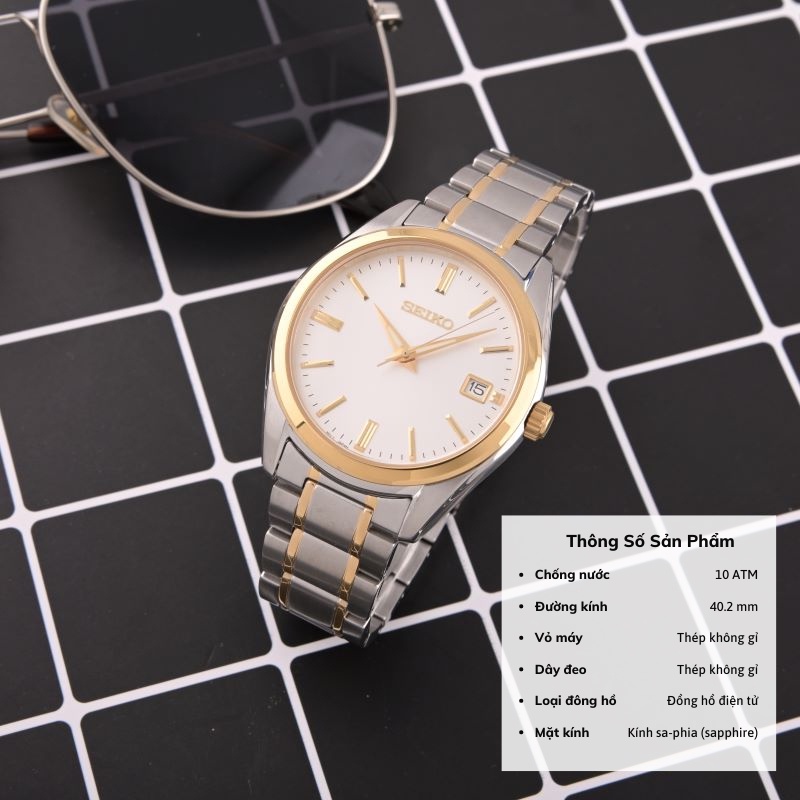 Đồng hồ Seiko Regular SUR31 nam kim dạ quang mặt kính sapphire chống nước 10 ATM dây thép cao cấp chính hãng