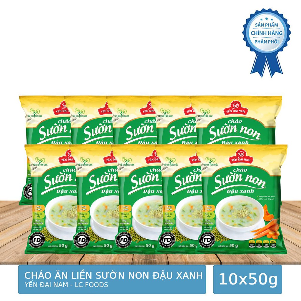 Combo 10 Cháo Ăn Liền Cháo Sườn Non Đậu Xanh Yến Đại Nam 50g