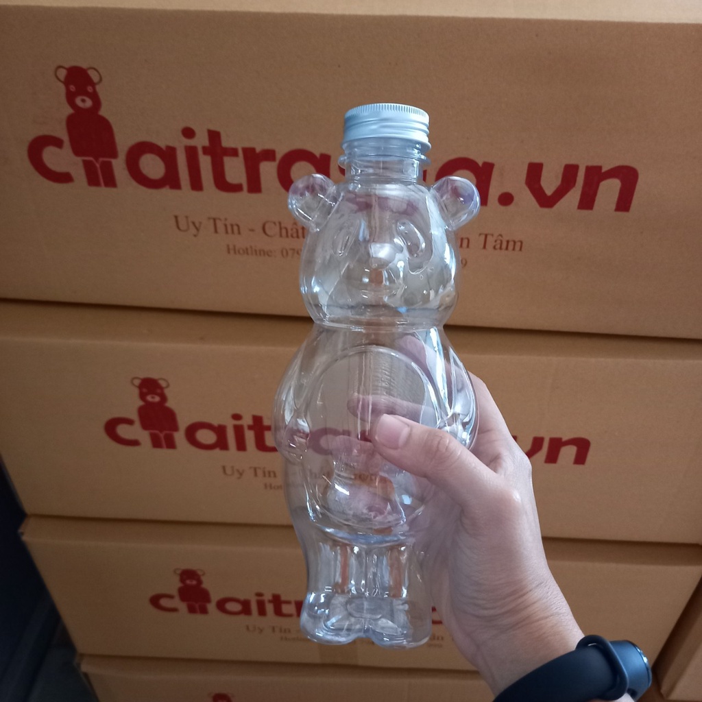 Chai Nhựa PET Hình Nhân Vật Cao Cấp Mẫu Gấu Panda Bụng Bự 700 ML có in mắt mũi độc đáo