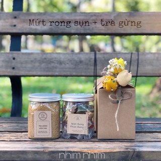 Set quà tặng trà gừng + mứt rong sụn làm thủ công kèm hoa handmade
