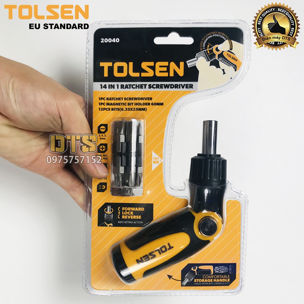 Bộ tua vít đa năng tự động 14 trong 1 TOLSEN quay góc 180 độ - Tiêu chuẩn xuất khẩu Châu Âu