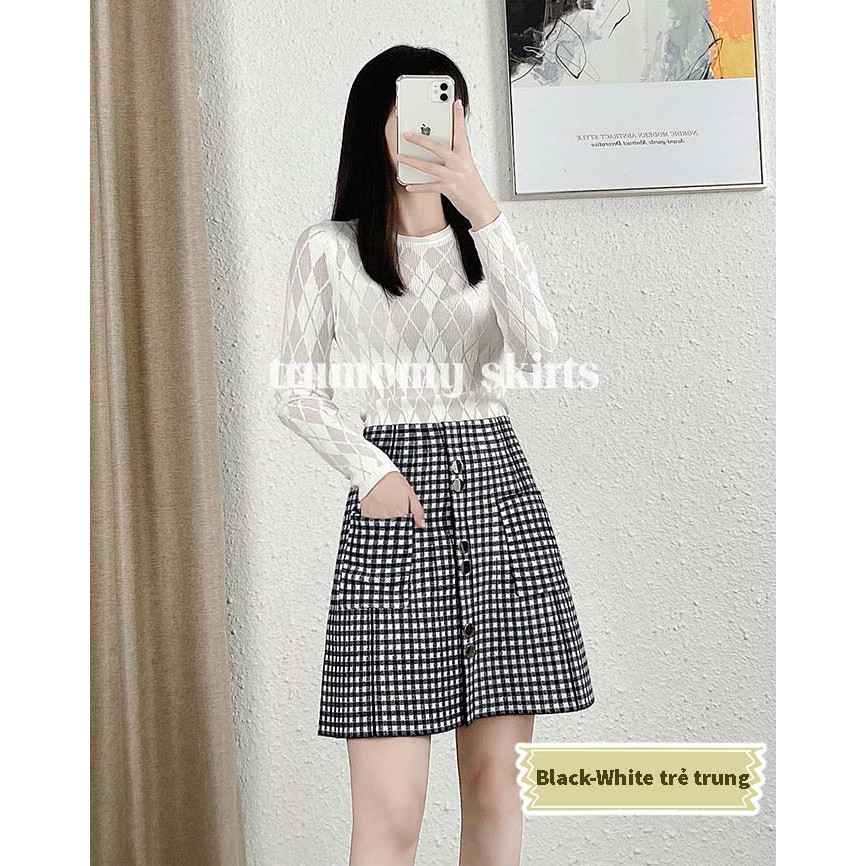 Chân váy ngắn chữ A caro cạp cao đính khuy kèm túi hàng Quảng Châu - TRUMOMY | BigBuy360 - bigbuy360.vn