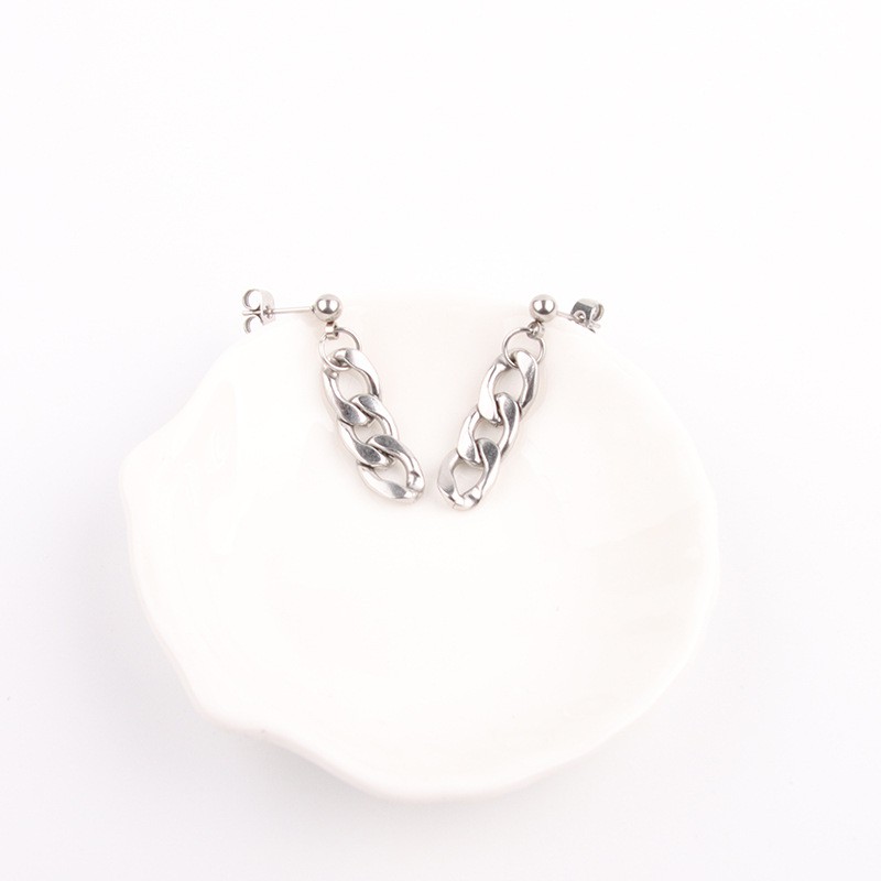 1 chiếc - Bông tai dây xích titan thép không rỉ