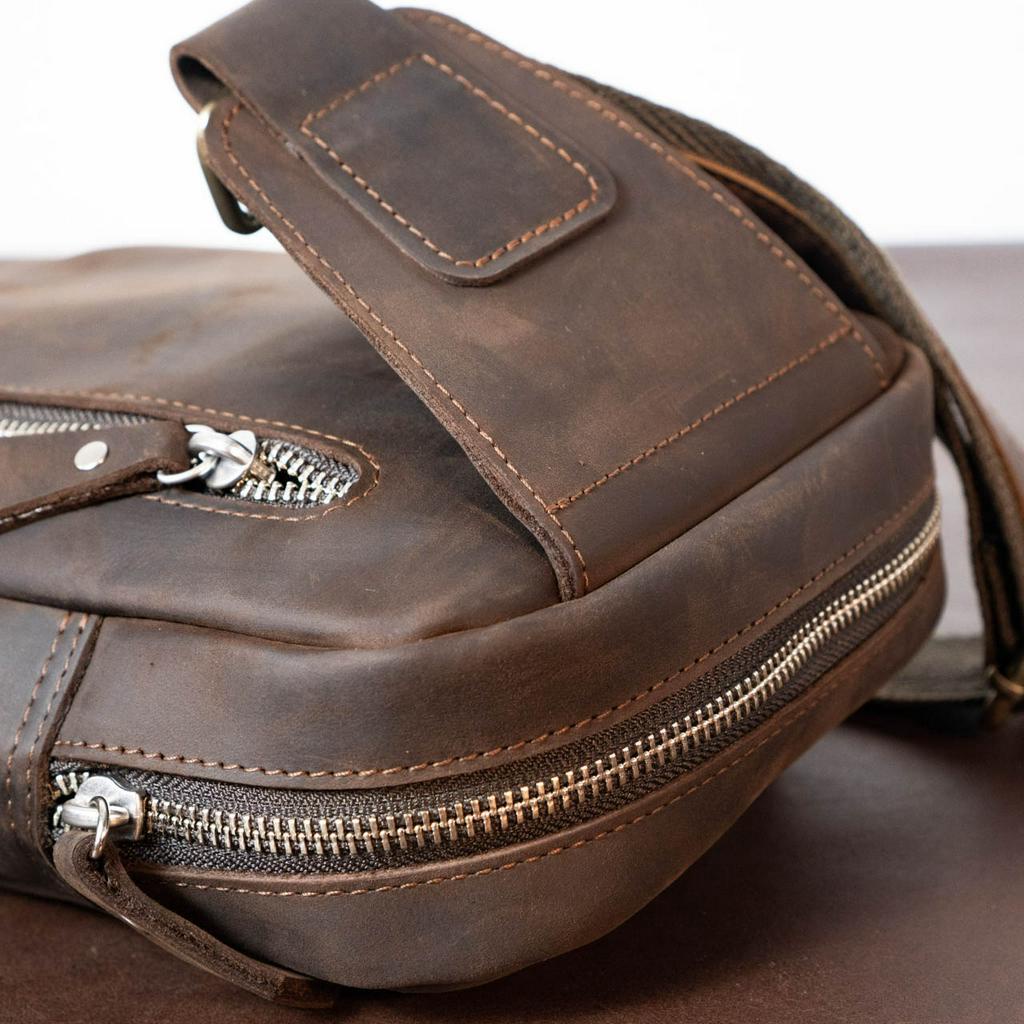 Túi đeo chéo da bò thật, da nhập khẩu cao cấp Basic nâu đen - Manuk Leather design