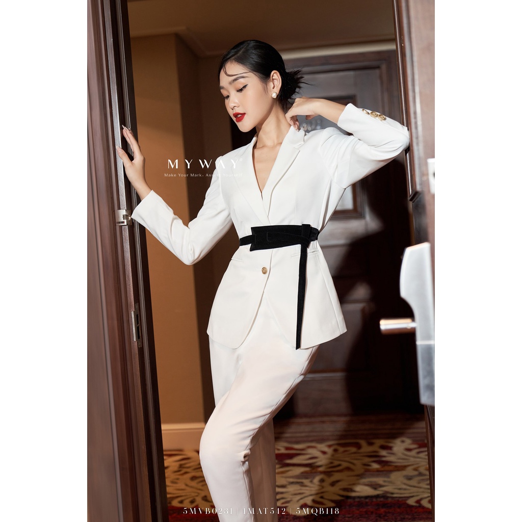 Áo Vest Blazer Trắng Nữ MY WAY Chiết Eo Sang Trọng 5MVB0231