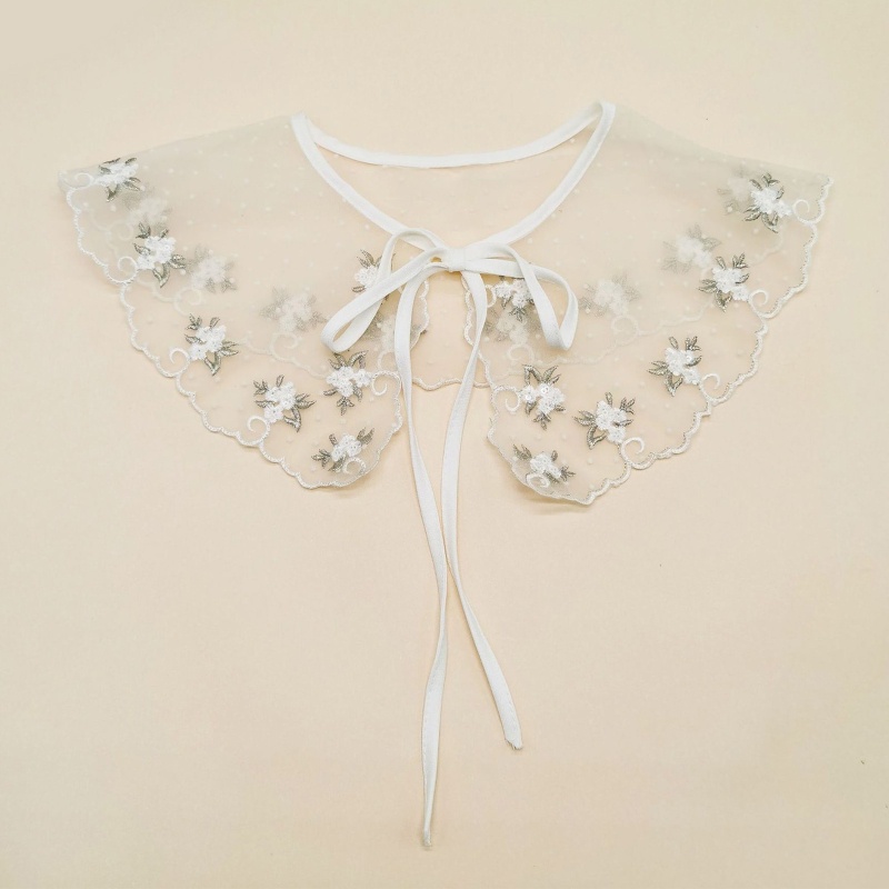 Cổ Áo Rời Phối Ren Màu Trắng Thời Trang Cho Nữ