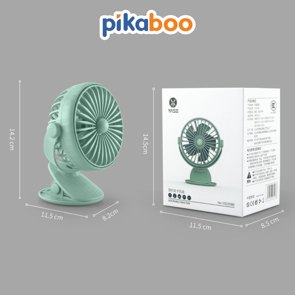 Quạt tích điện quạt sạc kẹp bàn Pikaboo chất liệu nhựa an toàn bền đẹp màu sắc trang nhã lịch sự
