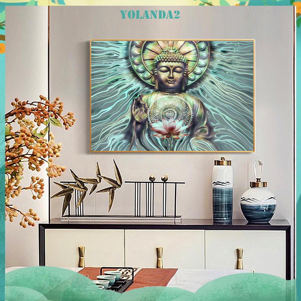 Tranh đính đá kim cương 5D DIY hình hoa sen Đức Phật độc đáo