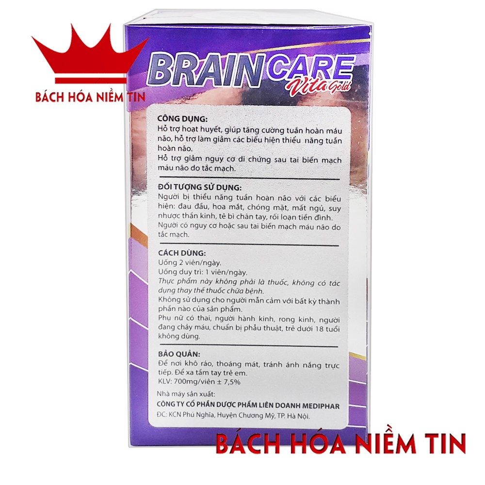 Brain Care  - Ginkgo Biloba 180mg- Hoạt huyết dưỡng não giảm đau đầu chóng mặt - chuẩn GMP Bộ Y tế