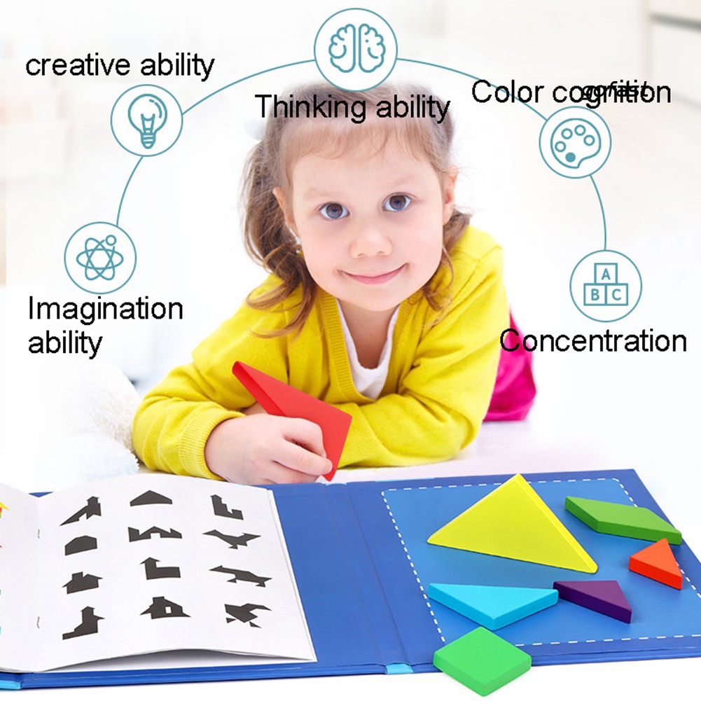 GO-Magnetic Tangram Jigsaw Puzzles Game IQ Book Brain Teaser Education Kids Toy