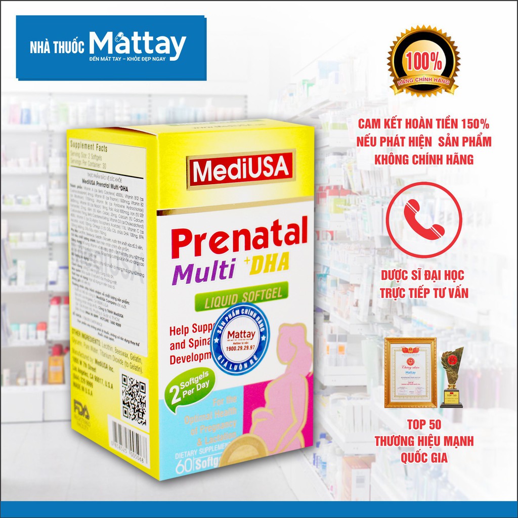 Prenatal Multi DHA - MediUSA - Chai 60 Viên - Bổ Sung Vitamin Và Khoáng Chất Cần Thiết Cho Phụ Nữ Mang Thai. ❤️