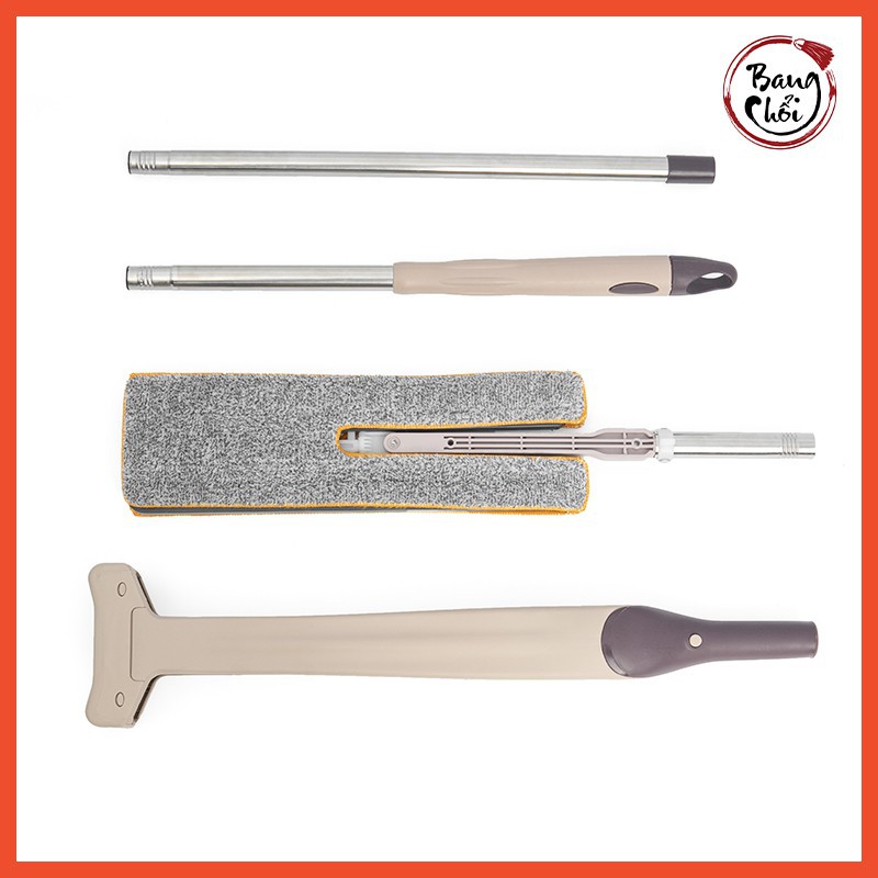 Cây lau nhà lau sàn flat mop đa năng, cán inox không rỉ sét, lau cả khô và ướt, tặng kèm bông lau