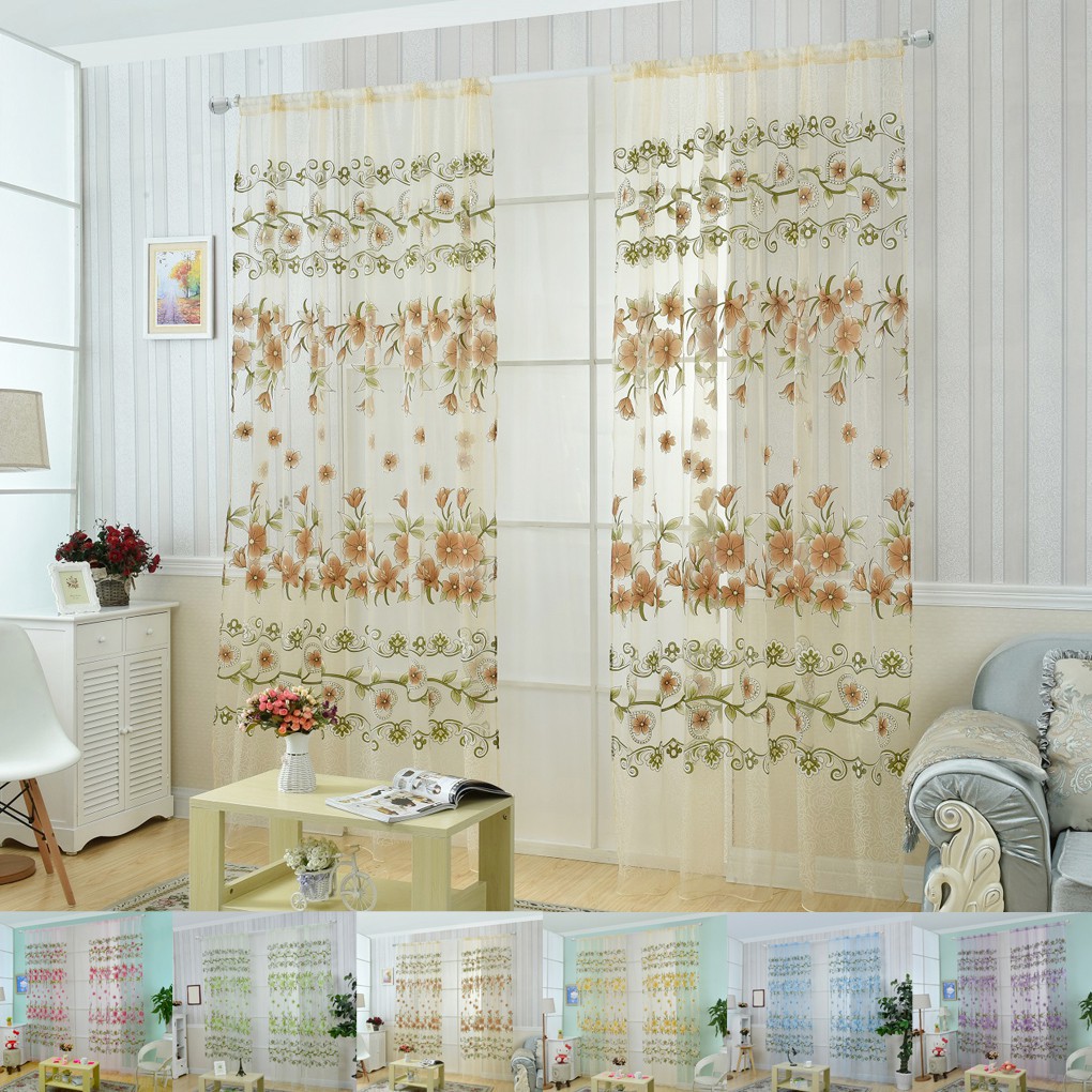 Rèm cửa họa tiết hoa bằng polyester trang trí nhà