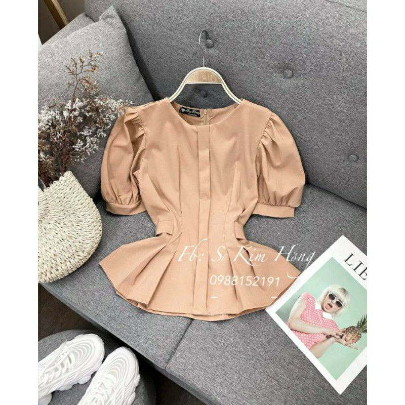 Áo peplum cổ tròn tay phồng | BigBuy360 - bigbuy360.vn