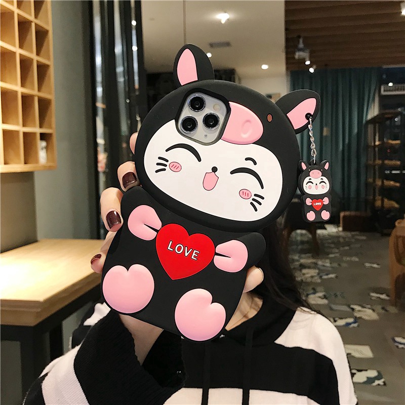 Ốp Điện Thoại Silicone Mềm Hình Heo / Mèo 3D Cho iPhone 14 Pro Max 13 Pro Max 12 Pro Max SE 2020 6 6s 7 8 Plus Xs Max XR 11 Pro Max