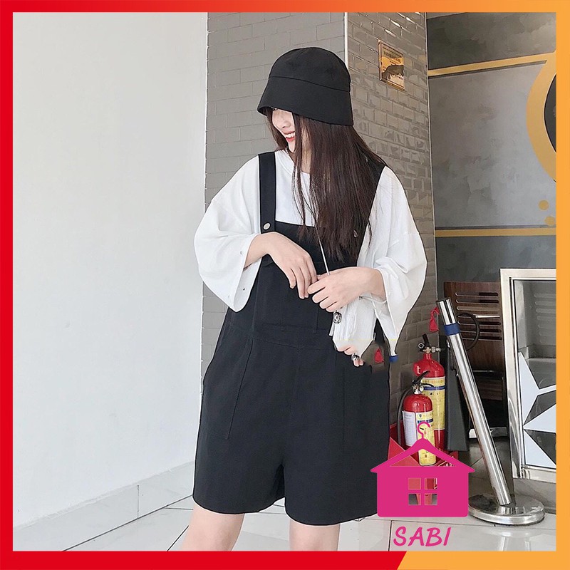 [BÁN SỈ] Quần yếm đùi kaki 2 Màu ống rộng Unisex đi chơi mặc nhà FREE SIZE DƯỚI 65KG - Quần baggy nữ SABI SHOP | BigBuy360 - bigbuy360.vn