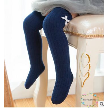 Đôi tất dài chất liệu cotton pha đính nơ xinh xắn cho bé gái