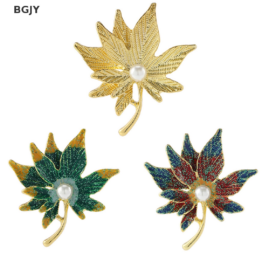 Ghim Cài Áo Hình Lá Phong Đính Ngọc Trai Nhân Tạo Nhiều Màu Thời Trang Mới