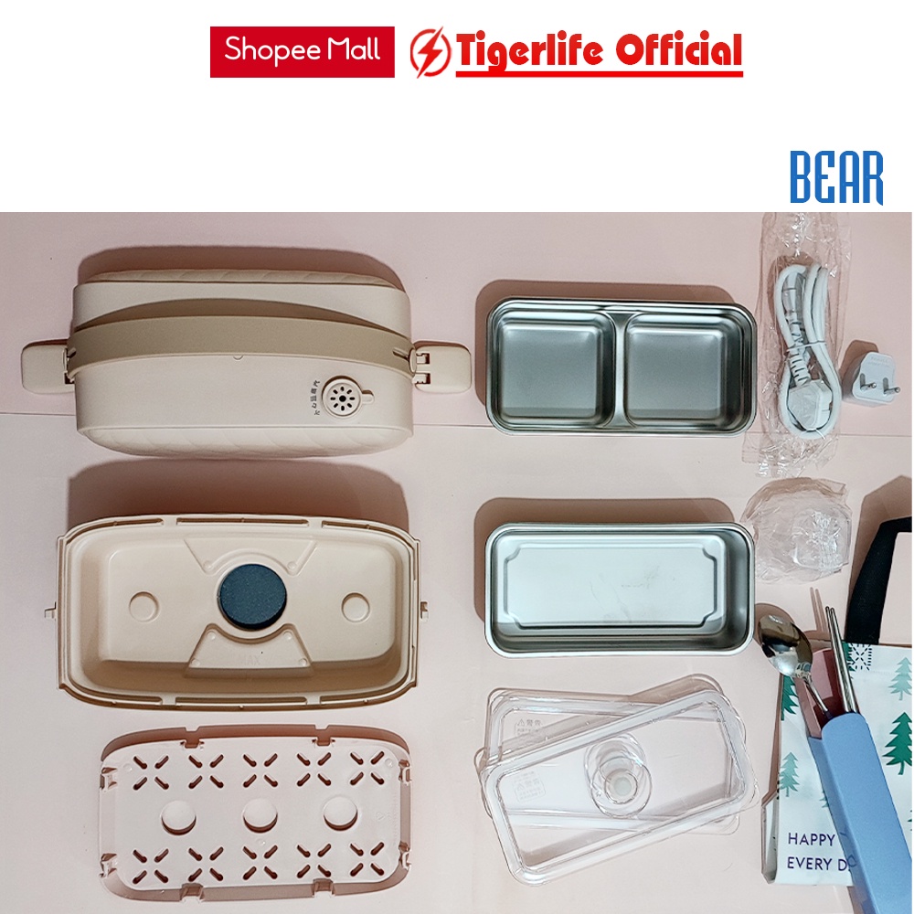 Hôp cơm cắm điện Tigerlife bearDHF-P10C Nấu cơm đồ ăn hâm nóng ninh nấu kèm túi đũa thìa