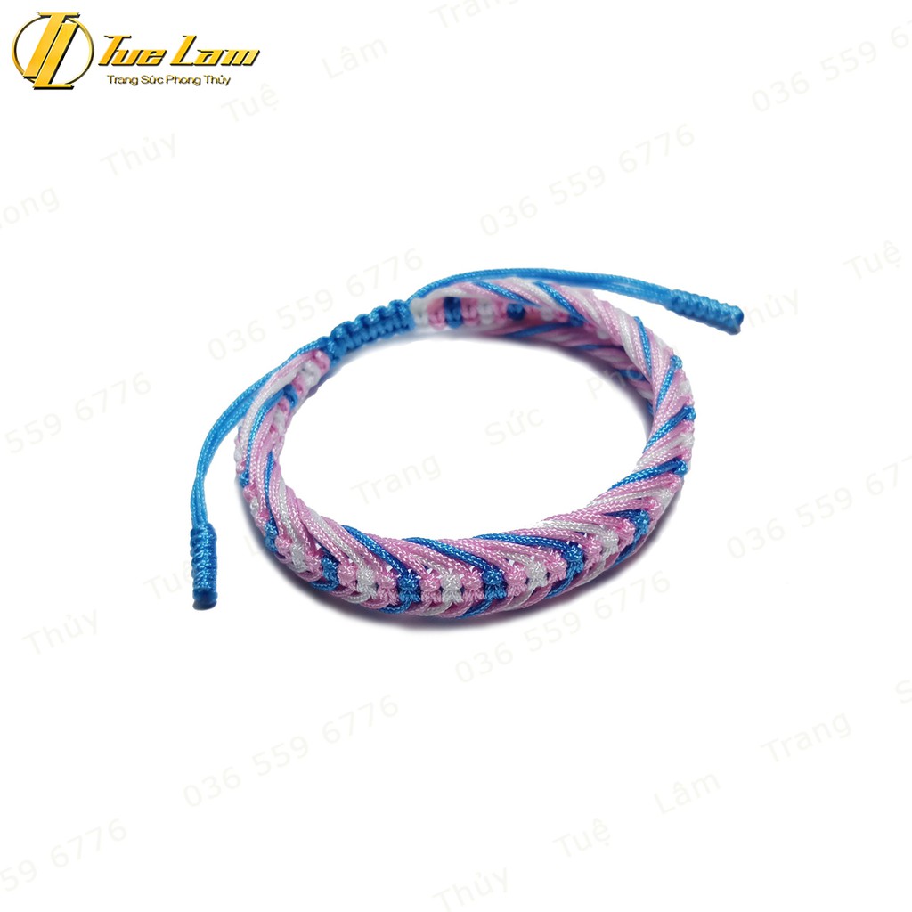[DIY-Handmade] Vòng Đeo Tay Nữ Nút Thắt Chỉ Tam Sắc Hồng Xanh Trắng - Tuệ Lâm