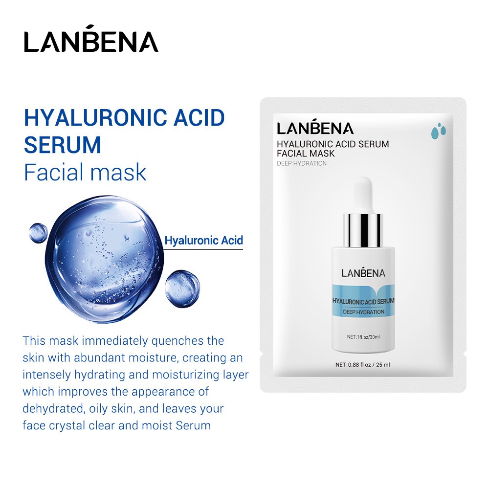Mặt nạ serum Hyaluronic Acid Lanbena dưỡng ẩm làm trắng kiểm soát dầu chống lão hóa 25ml