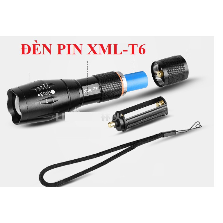 Đèn pin siêu sáng XML-T6 [kèm pin Ultra Fire 3.7V 4200mAh]