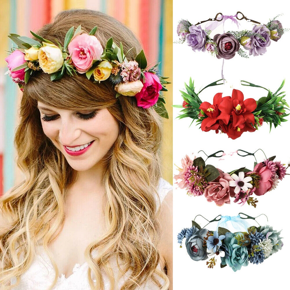 Vòng Hoa Đội Đầu Màu Sắc Hồng Phong Cách Boho
