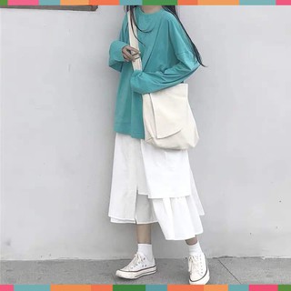 CHÂN VÁY XÒE KIỂU VẠT LỆCH ULZZANG HOT MÀU ĐEN TRẮNG BASIC