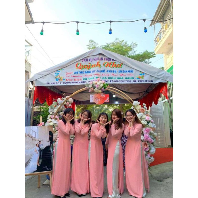 Áo dài phụ dâu màu hồng trơn