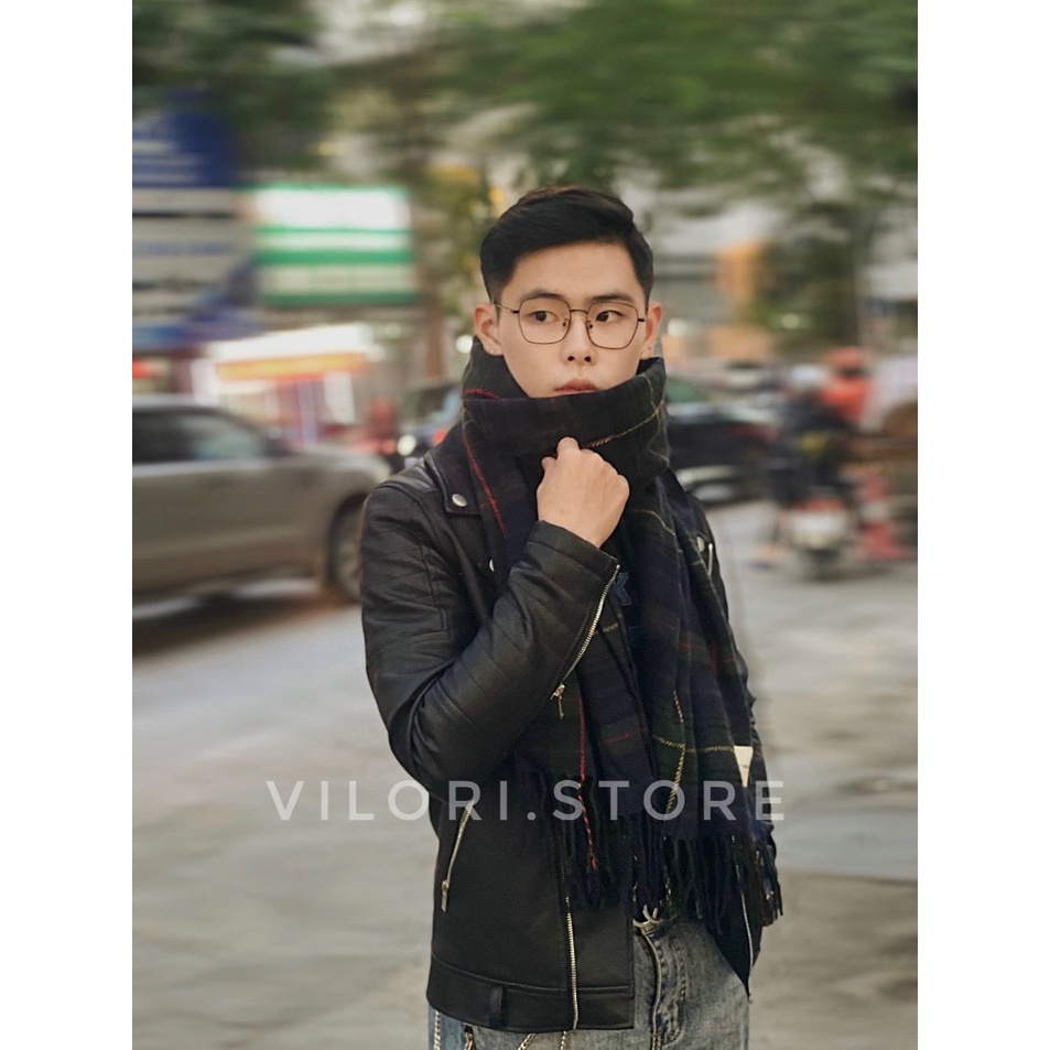 ~Rẻ nhất~ Khăn len Dongdaemun Hàn Quốc quàng cổ mùa đông ấm áp họa tiết kẻ xanh sọc phụ kiện đôi nam nữ