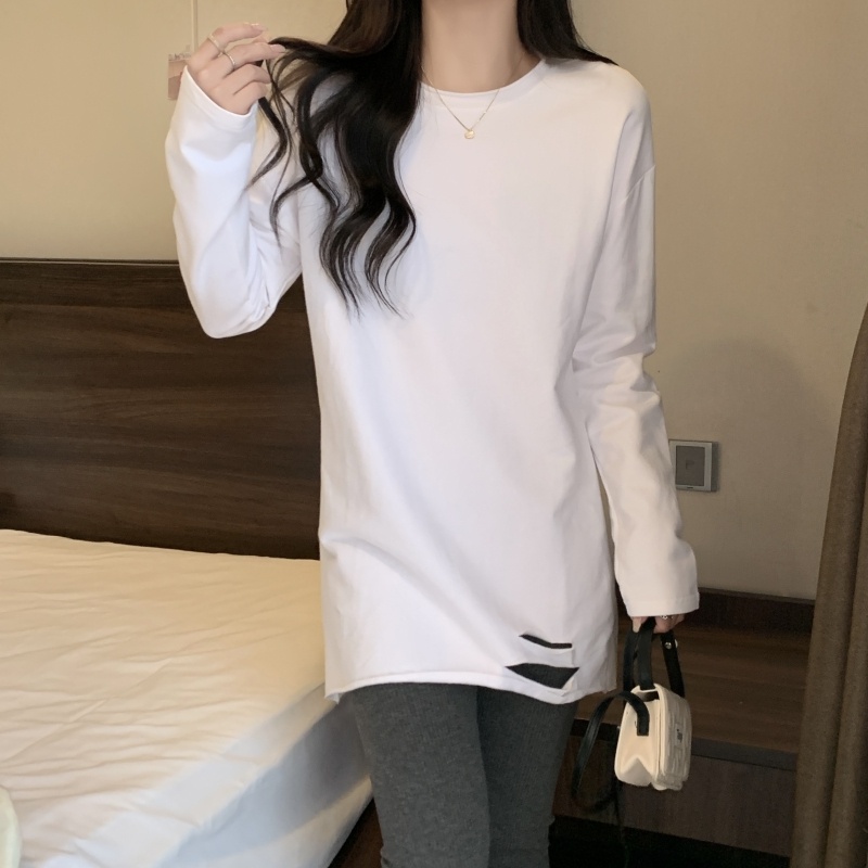 Áo thun thể thao ZHELIHANGFEI tay dài dáng rộng thiết kế rách cá tính hợp thời trang