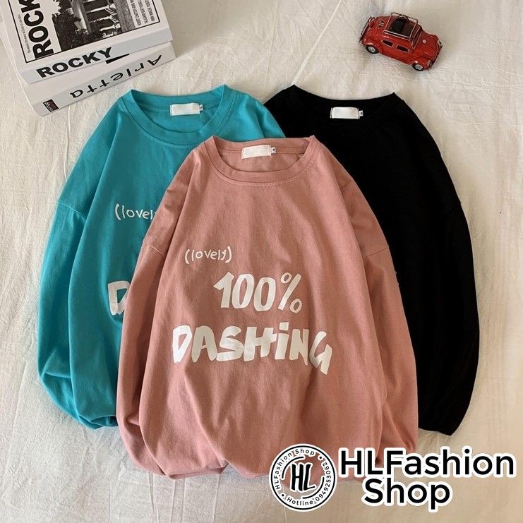 Áo thun tay dài form rộng 100% Dashing, áo dài tay nữ tay phồng HLFashion