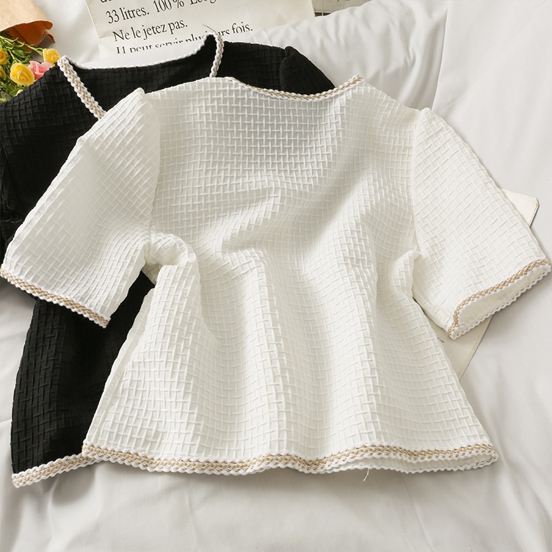 Áo kiểu IELGY tay ngắn chất liệu lụa phong cách Pháp thời trang cho nữ