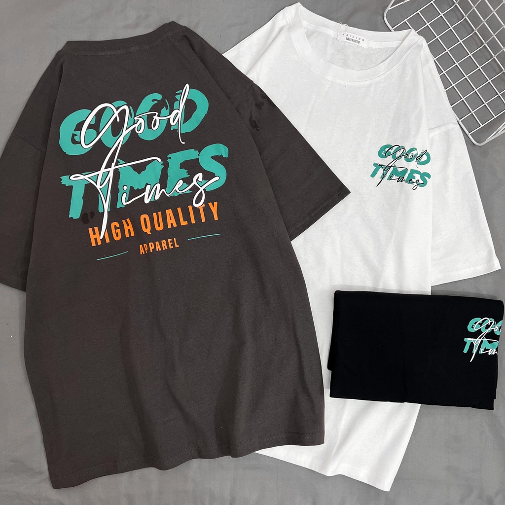 Áo thun cotton basic MEANSTORE tee cổ tròn tay lỡ sọc phối màu pull oversize unisex form rộng nam nữ - Good time