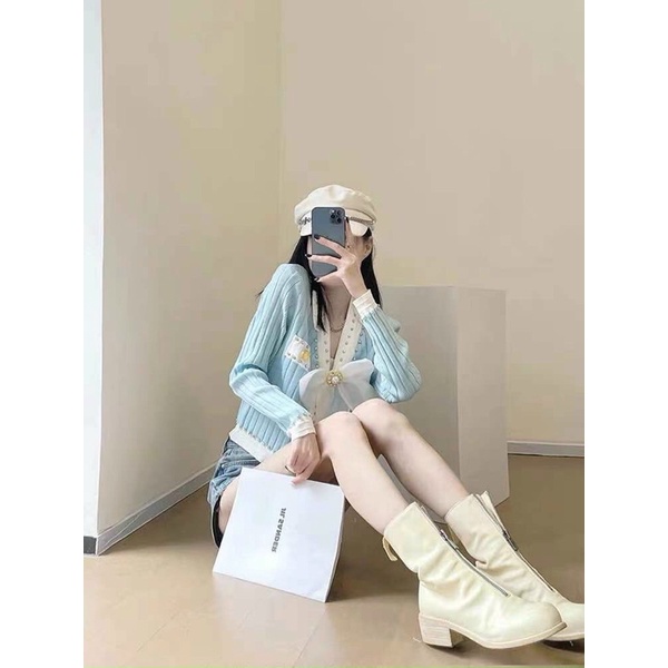 Áo len nơ đá cài phiên bản dài tay siêu hot | BigBuy360 - bigbuy360.vn