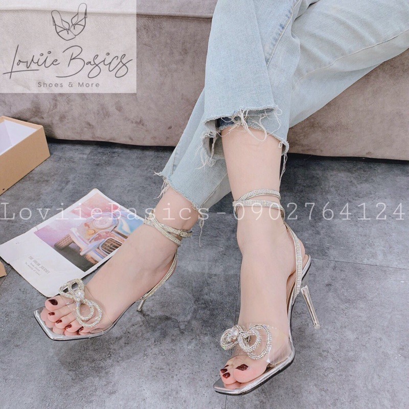 LOVIIE BASICS - GIÀY SANDAL CAO GÓT ĐÍNH ĐÁ NƠ QUAI NGANG MICA 9 PHÂN - GIÀY CAO GÓT ĐÍNH ĐÁ NƠ QUAI MICA - G201153