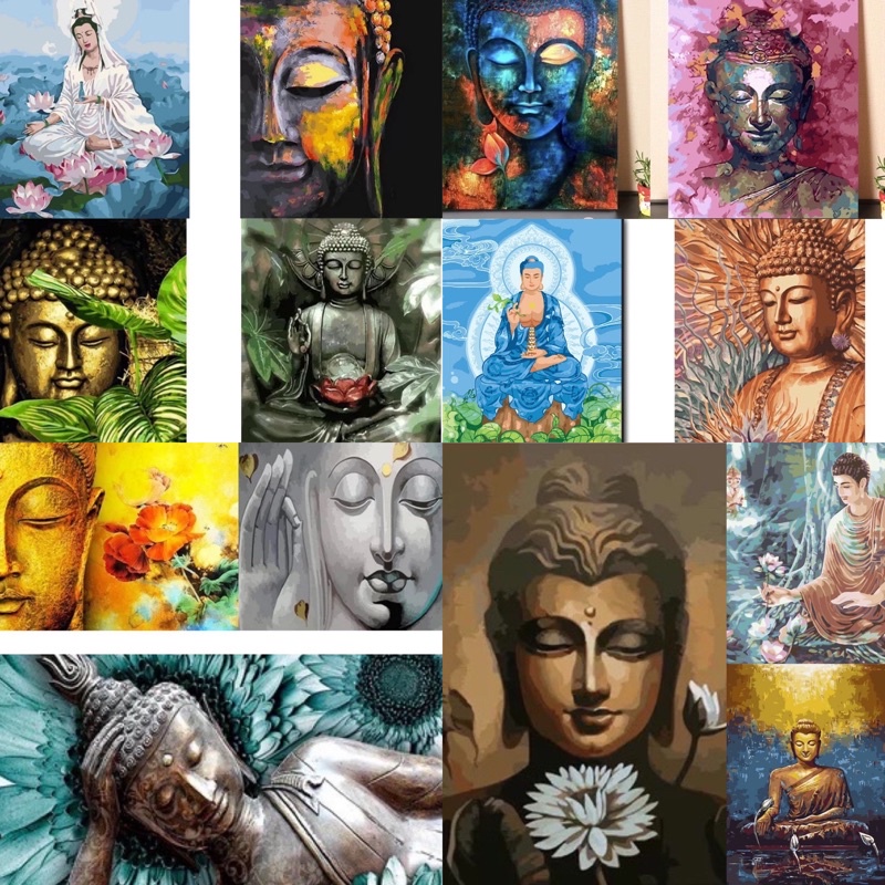 [30+mẫu] Tranh tô số hoá phật tổ đã căng khung tranh tự tô theo số Moly House