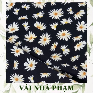 Vải lụa 75d hoạ tiết hoa cúc nền đen-khổ vải 1.5m-vải nhà phạm