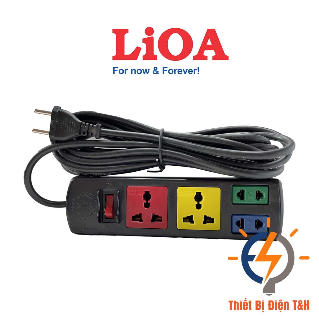 Ổ cắm điện đa năng LIOA kết hợp, 2200W, 4 ổ cắm, 1 công tắc, dây dài 3M, 5M, 2D2S32 - 2D2S52 - Thiết Bị Điện T&amp;H