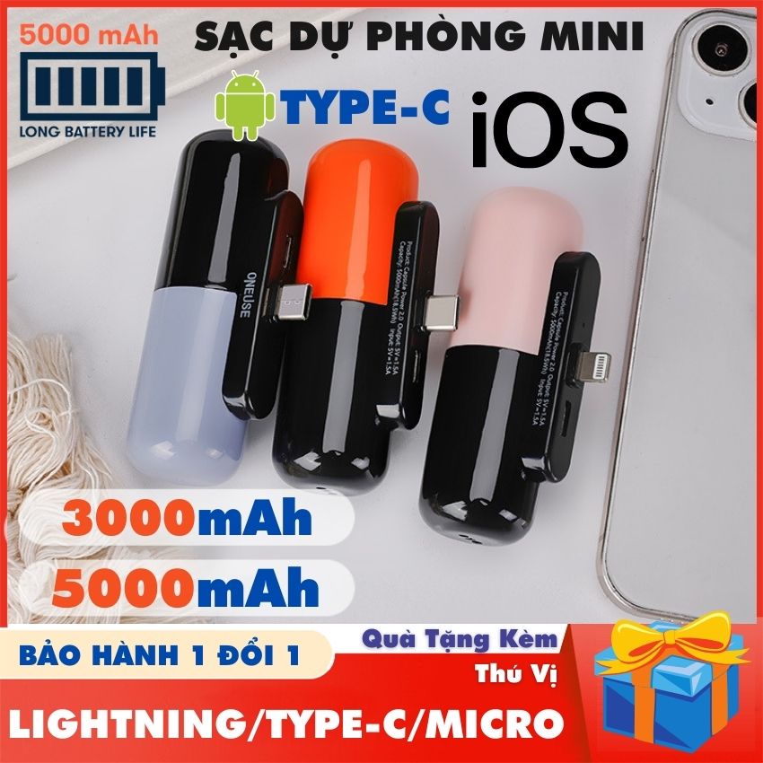 Sạc Dự Phòng Mini Siêu Nhỏ di động cầm tay dễ thương cute bin sạc điện thoại iphon 11 12 13 du lịch bỏ túi