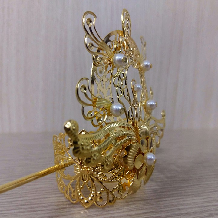 Kim quan họa tiết hoa kêt hợp cánh chim cách điệu cosplay nhân vật cổ trang