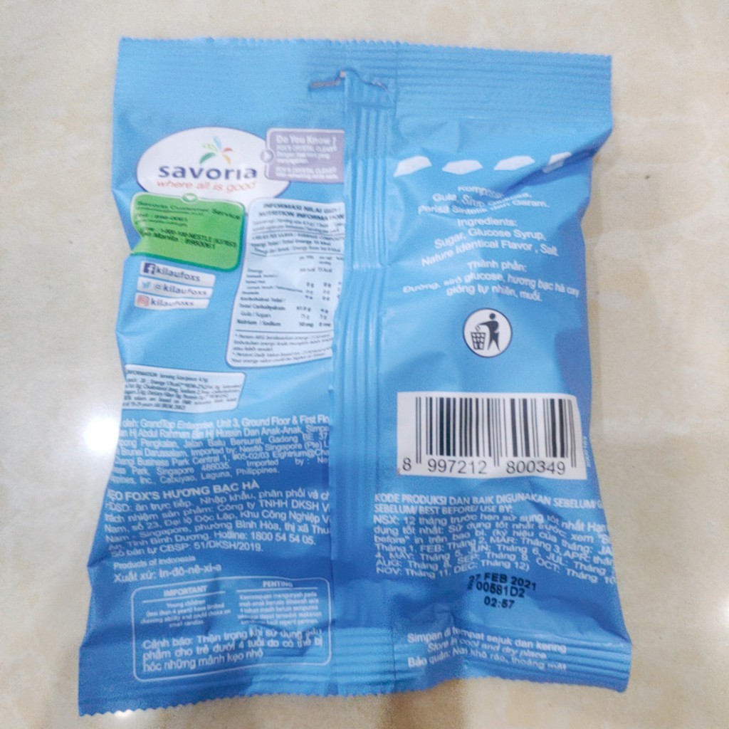 Kẹo Fox's vị bạc hà 90g