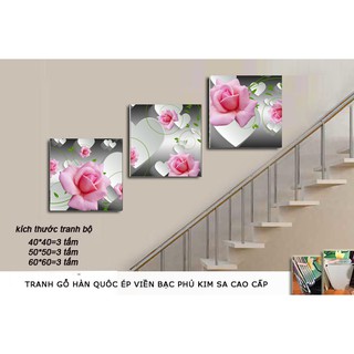 Tranh Treo Tường Cầu Thang - Tranh Treo Gỗ Hàn Quốc Loại 1 - Tranh Treo Hoa Hồng Hiện Đại